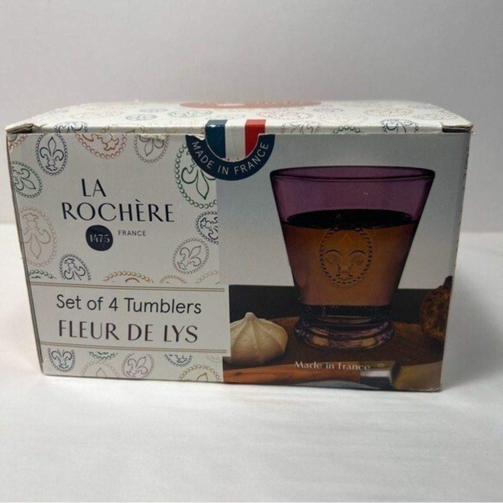4 LA ROCHERE France Fleur de Lis DOF Tumblers - Purple - Set of 4 - NIB‎